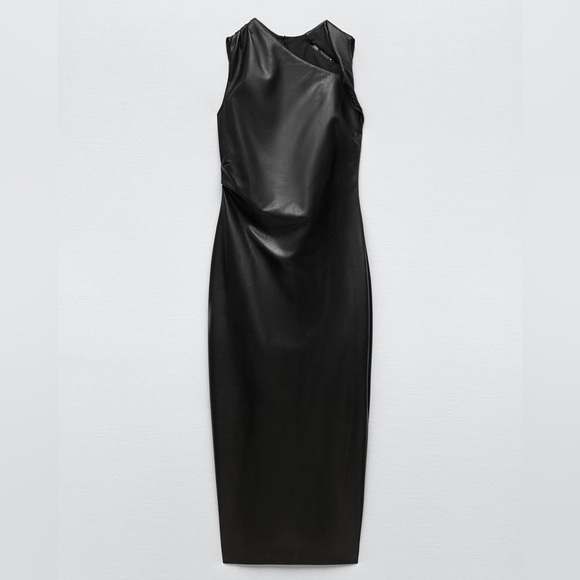 Zara Black Faux Leather Midi Dress - Picture 15 of 17